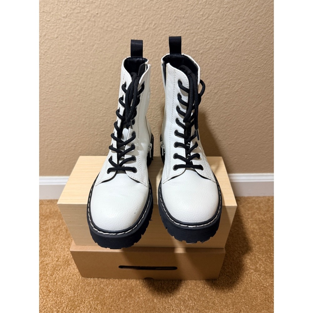 Sincerely Jules White Combat Boots Chunky Lug Sole Platform Vegan Side Zip sz 7